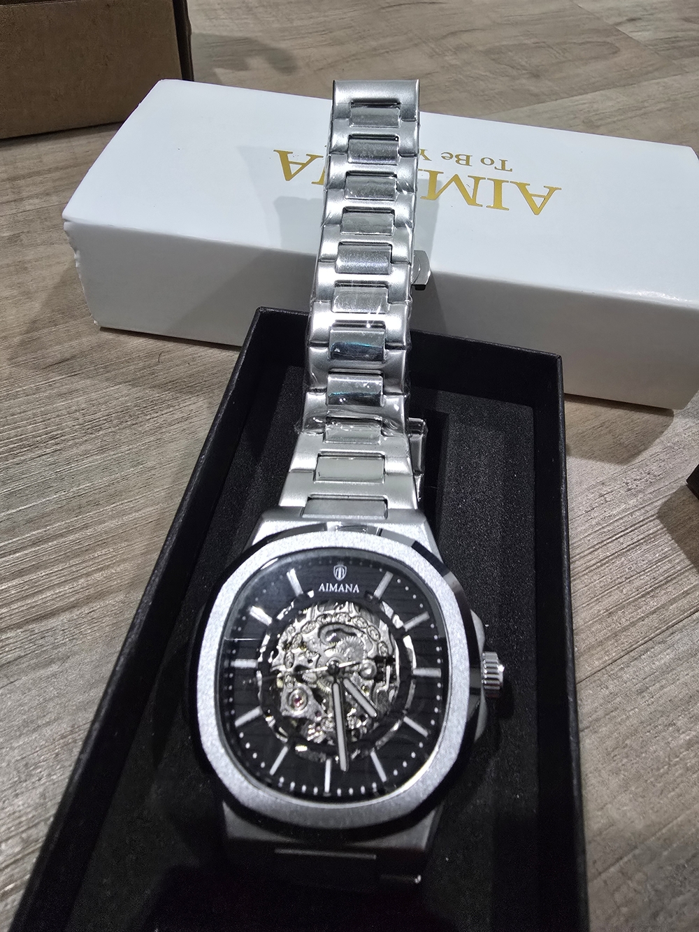 Men's Silver Skeleton Dial Stainless Steel Watch